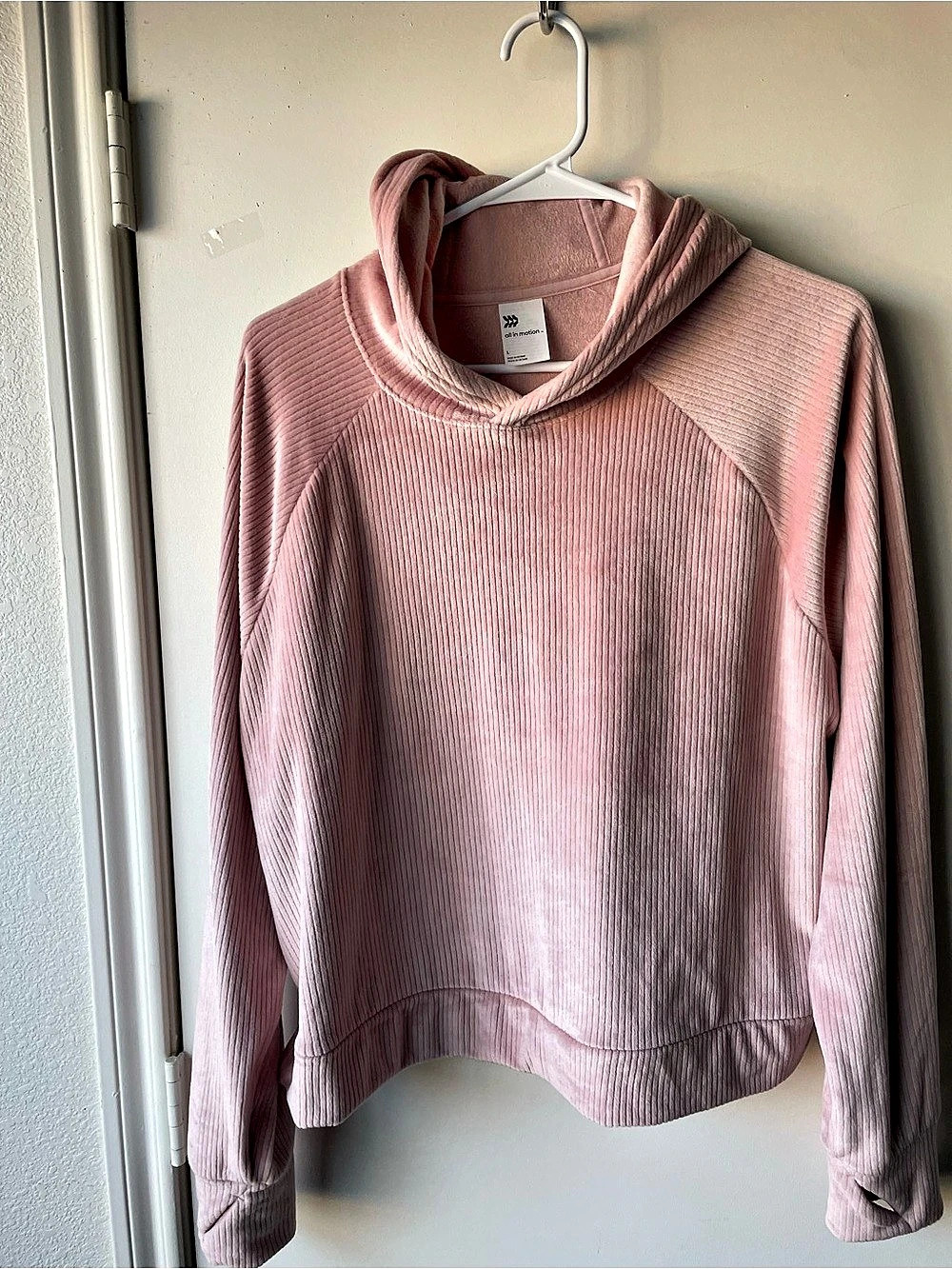 All in Motion Women's Velour Ribbed Hooded Sweatshirt Pink Large